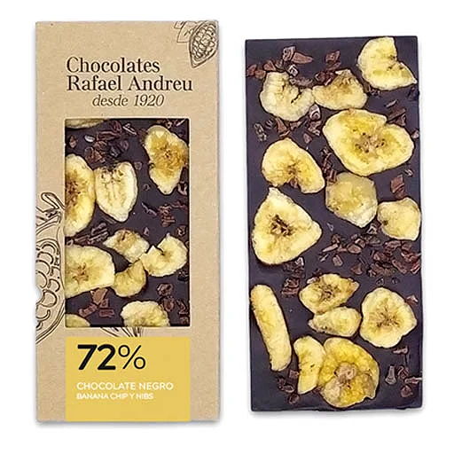 Tableta Chocolate negro 72% con Plátano y Nibs