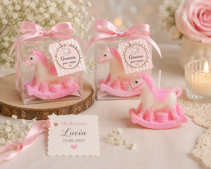 Vela Caballo Balancin Rosa